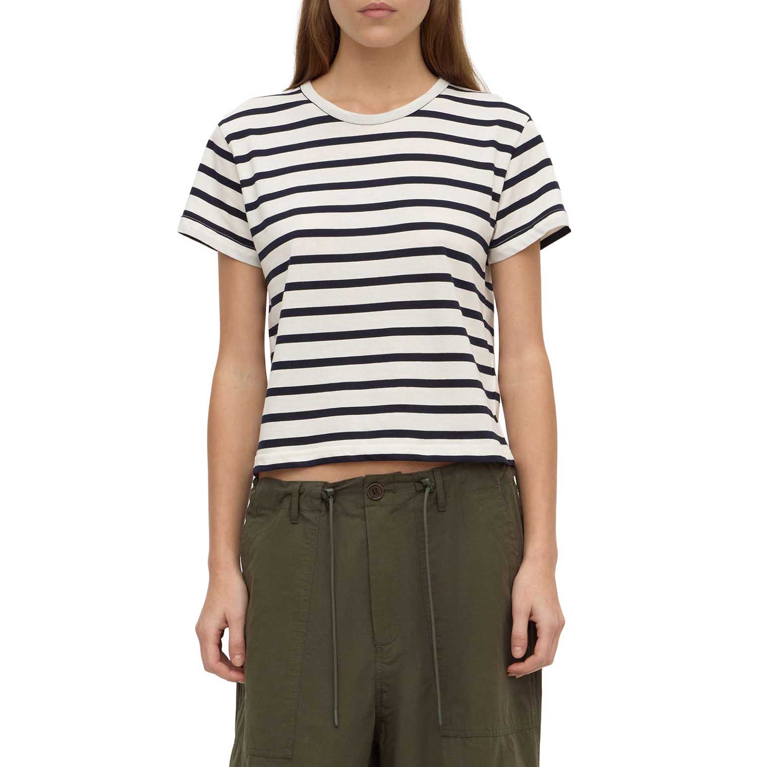 Assembly Label Mollie Stripe Short Sleeve Tee Navy Cream Stripe